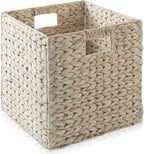 Casafield 12" x 12" Hyacinth Storage Baskets, Whitewash - Set of 2 Storage Organizers, Woven Wicker Cubes for Bathroom, Bedroom, Laundry, Shelves