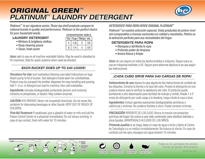 Ultra Fresh 3X Platinum 5 Gallon Laundry Detergent Liquid for All Machine Types with Easy Dispensing Pump, Up to 640 Loads, Original Green (6 Pack)