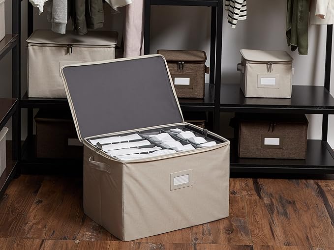 Covermates Keepsakes - Adjustable Zip-Top Storage Box - Configurable FlexGrid Compartments - Heavy Duty Polyester- Reinforced Handles - Stackable Design - Indoor Storage, Beige Heather