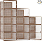 Kuject X-Large Shoe Storage Boxes Organizers for Closet 12 Pack, Fit Size 11,Clear Plastic Stackable Sneaker Containers for Entryway, Space Saving Shoe Rack, Brown