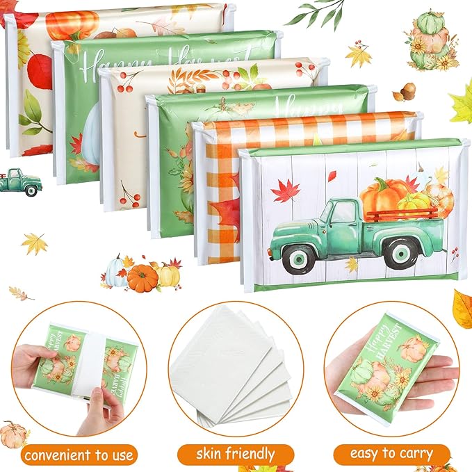 24 Packs Travel Size Tissue Pocket Slim Pack Facial 3 Ply Wallet Size Pocket Tissues for Travel Wedding Party Favors, 6 Styles(Leaf)