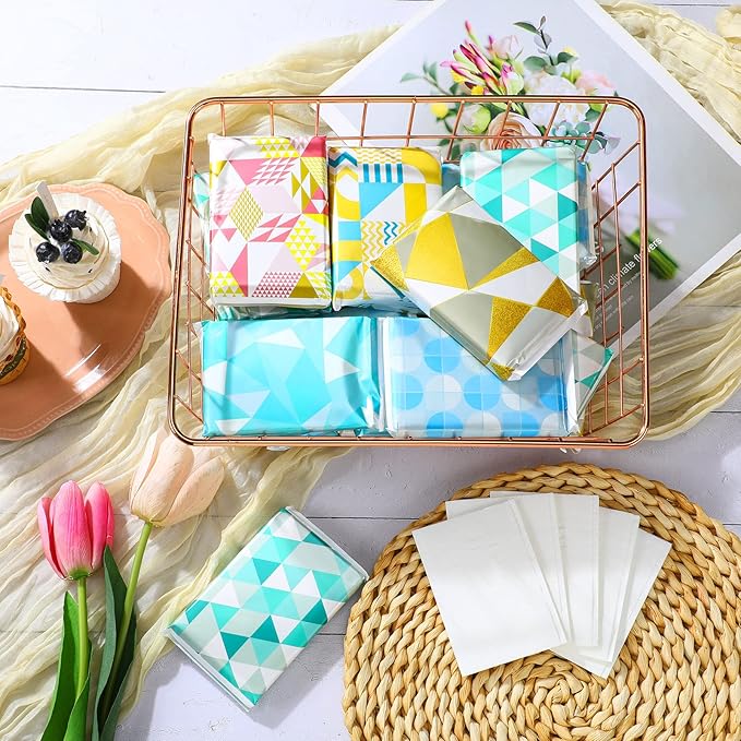 24 Packs Travel Size Tissue Pocket Slim Pack Facial 3 Ply Wallet Size Pocket Tissues for Travel Wedding Party Favors, 6 Styles(Cute Geometric)