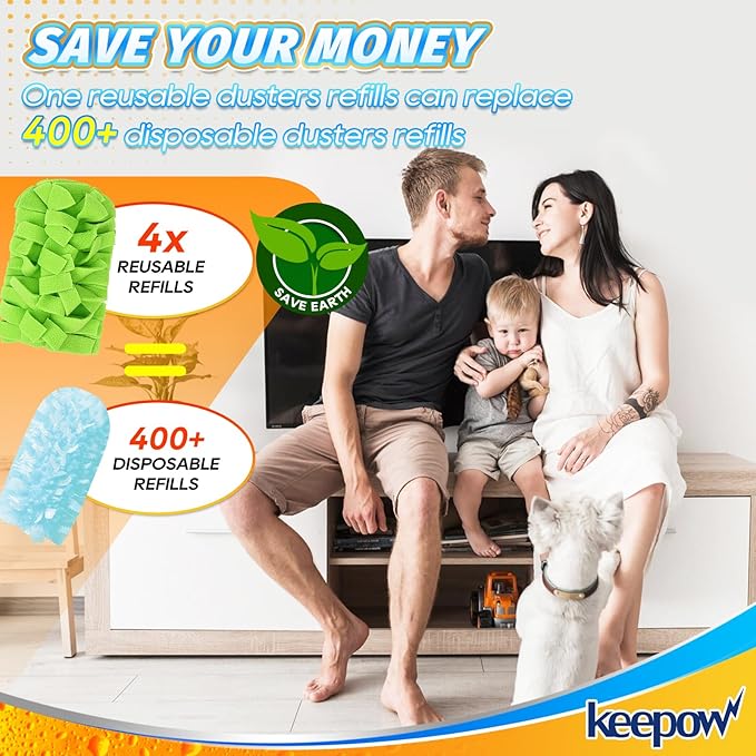 KEEPOW 20 Pack Reusable Duster Refill Compatible with Swiffer Duster Refill, Microfiber Dusters for Cleaning, 360° Heavy Duty Duster Refills, Fleece Refills(Handle is Not Included)
