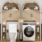 Spurgehom Over The Toilet Storage Cabinet, Bathroom Shelf Organizer Freestanding, Bathroom Arch Cabinet Over Toilet with Toilet Paper Holder and Anti-Tipping Device, Wood