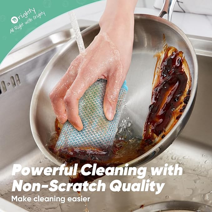 Orighty Multipurpose Wire Dishwashing Rag 12 Pcs, Upgraded Double-Layer Non-Scratch Wire Dish Cleaning Cloths, Kitchen Reusable Steel Scrubber, Powerful Dishcloth Rag for Cookware, Multicolor, 7"x8"