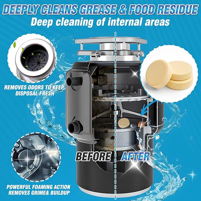 Garbage Disposal Cleaner and Deodorizer Tablets - 50 Count (1-Year Supply), Powerful Foaming Sink Cleaner, Quickly Eliminates Odors (49, Tablet)