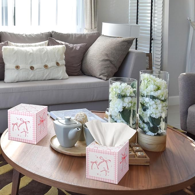 12 Pack Pink Bow Facial Tissues Cube Boxes 600 Sheets 3 Ply Small Square Face Tissues Bulk for Bow Coquette Birthday Bridal Bachelorette Wedding Party Supplies