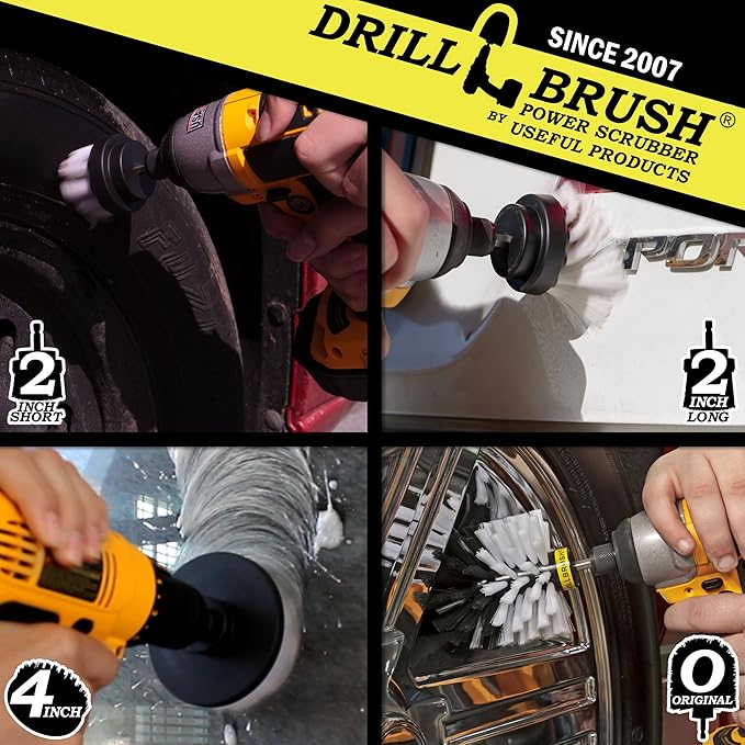 Car Detailing Brush Kit - Wheel Spin Brush - Rim Cleaner - Carpet Scrubber - Glass Cleaner - Automotive Cleaning Brushes - Auto Interior Scrubber - Motorcycle - RV - Supplies for Maintaining Vehicle