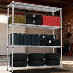 M MZG 4 Tiers Shelf 2640 lbs Steel Storage Shelving Utility Shelving Unit Steel Organizer Wire Rack for Home,Kitchen,Office,Garage Chrome 17.7" D x 47.2" W x 70.3" H