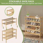 ROMGUAR CRAFT 2 Tier Bamboo Shoe Rack for Closet Free Standing Wood Shoe Shelf for Entryway Small Space Stackable 27"x11"x13" (Natural)