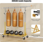Gewudraw Rolling Clothes Rack Load 530lbs,Heavy Duty Garment Rack With Sturdy Wheel And Shelves, Adjustable Portable Hanging Rack For Clothes, Gold