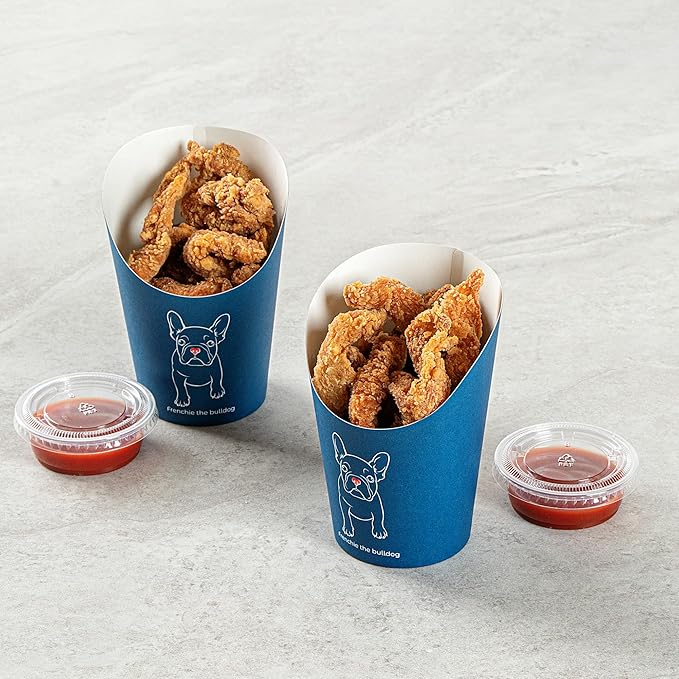 Restaurantware Bio Tek 12 Ounce French Fry Containers 100 Disposable Charcuterie Cups - Incline Design Round Frenchie Paper French Fry Cups Stackable For Waffles Chips or Popcorn