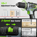 WORKPRO Home Tool Set with 20V Cordless Lithium-Ion Drill Driver, Household Repairing Tool Kit with Drill, 157PCS Power Drill Sets, 14-Inch Wide Mouth Storage Tool Bag, Green