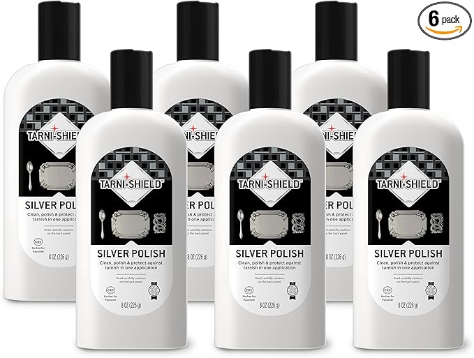 Tarni-Sheild Silver Polish - Clean, Polish, and Protect Against Tarnish - 8 Ounces – Safely Cleans Silver, Copper, Brass, and Other Metals in Just One Application - 6 Pack