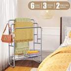 Kayfia 40" H Towel Rack Freestanding, 3-Tier Bath Towel Holder Stand with Storage Baskets & Hooks, Blanket Drying and Display Rack for Oversized Bath Towels, Metal Towel Rack Stand Indoor Outdoor