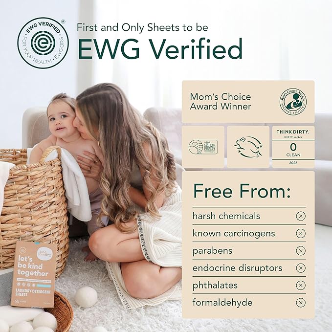 Kind Laundry Detergent Sheets with Stain-Fighting Enzymes - Plant Powered Eco-Friendly Laundry Soap Sheets - Home or Travel Laundry Detergent Fragrance Free, 120 Loads (Mom's Choice Award Winner)