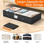 SpaceWhisper 90L Under Bed Storage Containers, 2-Pack Storage Bins with Clear Top, Foldable Closet Organizers and Storage with Label Holder for Clothing, Blankets, Comforter & Pillows(Black)