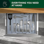 ROYAL CRAFT WOOD Luxury Bamboo Kitchen Drawer Organizer - Silverware Organizer - Utensil Holder and Cutlery Tray with Grooved Drawer Dividers for Flatware and Kitchen Utensils (9 Slot, Gray)
