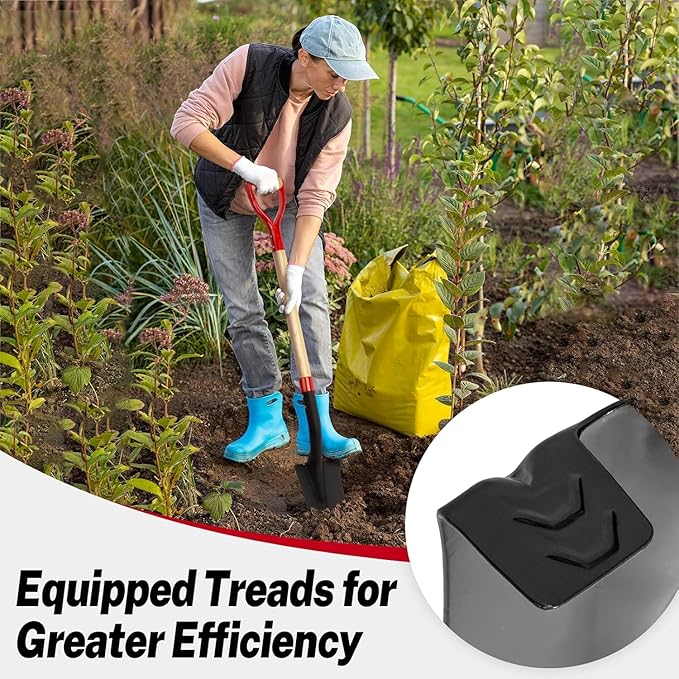 Drain Spade Shovel, Garden Drain Spade, Trenching Shovel, Woode D-Handle, Steel Y-Grip, 45 Inch Spade for Digging Transplanting & Edging (Red)