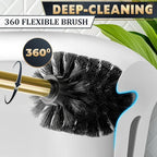 Gold Toilet Brush and Holder Set - Brushed Stainless Steel Gold Toilet Bowl Brush and Holder with Replacable Head, Removable Inner Bowl, and Splash Protection - Dense Bristles for Through Cleaning