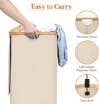 Lifewit 80L Laundry Basket with Lid, Clothes Hampers for Laundry with Bamboo Handles and 1 Removable Bag, Large Foldable Laundry Hamper for Bedroom, Bathroom, Dorm, Laundry Room, Beige