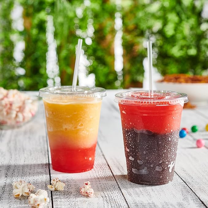 GUSTO [16 oz - 100 Sets Clear Plastic Cups with Lids and Straws – Disposable Iced Coffee Cups for Cold Drinks, Smoothies, Boba, and To-Go Beverages – Sturdy, Easy-to-Separate