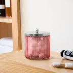 KMwares 2-Pack Pink Glass Bathroom Canister Set with Silver Metal Lids – Stylish, Airtight Storage for Cotton Balls, Swabs, Pads, and Floss Picks