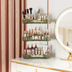 Asayuee 3-Tier Corner Bathroom Counter Organizer with Top Toothbrush Holders,Large Makeup Organizer Countertop with Brush Holder,Skincare Organizers Corner,Exquisite Vanity Organizer (Green, 3 Tier)