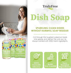 Truly Free Non Toxic Dish Soap Kit | Natural Concentrated Dishwashing Liquid - Sweet Basil Scent | Organic Plant-Based | Family Safe - Eco-Friendly Formula | 16 fl oz