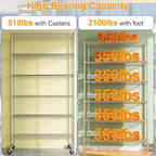 BestOffice | 6-Tier Wire Shelf with Wheels | 45"x18"x82" | Chrome | Adjustable Racks | Heavy-Duty Storage Shelves, Holds Upto 510 lbs | Rust-Resistant, No-Tool Assembly | for Home, Garage Shelving