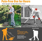 25-Tine Metal Leaf Rake Set with Adjustable Handle, 32-Gallon Bag & Leaf Scoops for Effortless Yard Cleanup, Heavy Duty Sturdy Garden Rake for Lawns, Backyard, Fall & Spring Cleaning 6FT