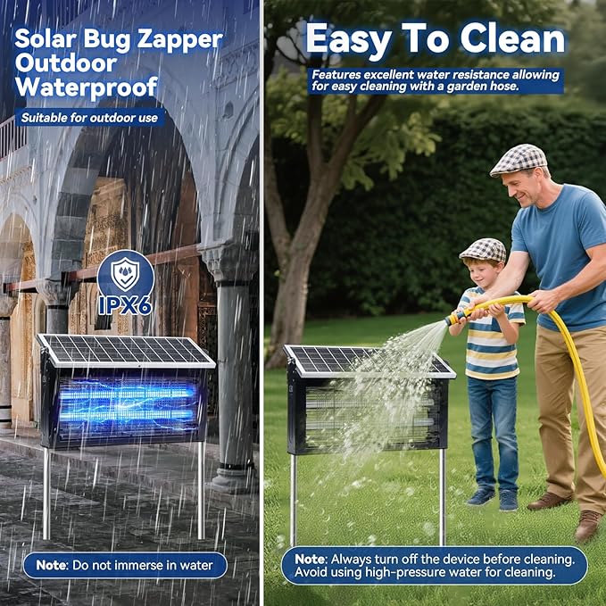 Solar Bug Zapper Outdoor, LANGY Mosquito Zapper 6000mAh, Portable Solar Fly Zapper Waterproof 4500V, Rechargeable Mosquito Killer, Cordless Fly Insect Mosquitos Trap for Patio Yard Home Garden Camping
