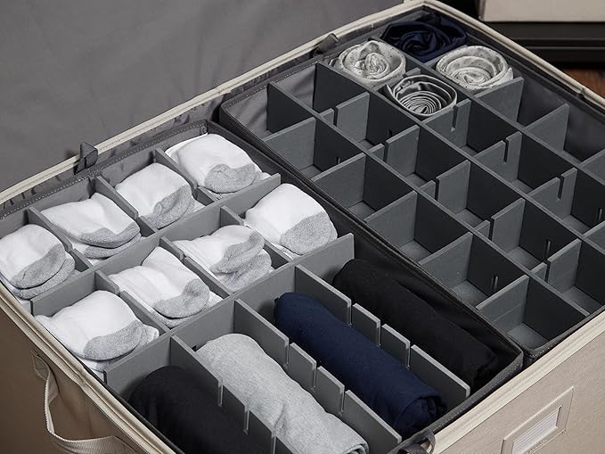 Covermates Keepsakes - Adjustable Zip-Top Storage Box - Configurable FlexGrid Compartments - Heavy Duty Polyester- Reinforced Handles - Stackable Design - Indoor Storage, Beige Heather