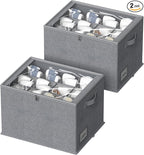 2 Pack Shoe Organizer for Closet - Shoe Storage Bins with Clear Cover, Fabric Shoe Storage Containers with Reinforced Handles, Fits up to 24 Pairs (Grey, 16.5 * 12.6 * 12.2in)