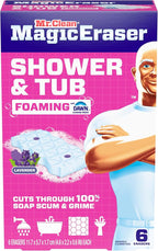 Mr. Clean Magic Eraser Sponge, Bathroom, Shower, Tub Cleaner, Soap Scum Remover, Bathroom Cleaning Supplies, Dawn Cleaning Power with Lavender Scent, Shower & Tub, 6ct