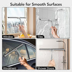 Shower Squeegee for Shower Glass Door with Adhesive Hook, Stainless Steel Squeegee for Shower Glass, Window Squeegee for Cleaning Tile Wall, Mirror, Car(10", Silver)