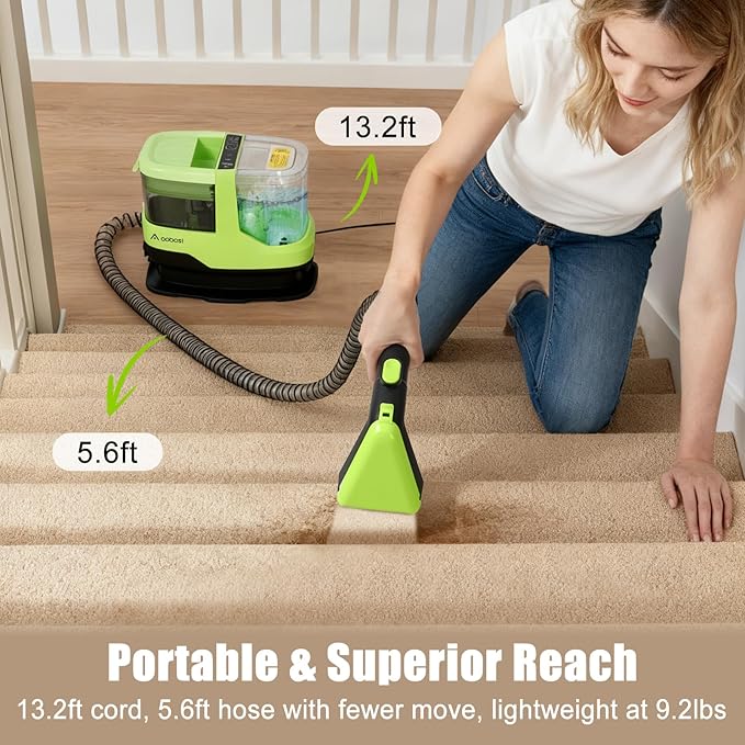 AAOBOSI Portable Carpet Cleaner Machine, 17Kpa Upholstery Steam Cleaner with Smart Voice Prompting, Self-cleaning, 4 Tools for Pets, Car, Couch and Stairs- C688, Green