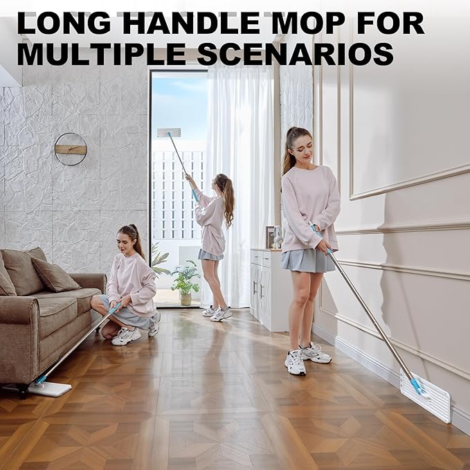 Mop and Bucket Set, Mops for Floor Cleaning, Squeeze Flat Mop and Bucket System, Dry & Wet Wall Mop Cleaner with Long Handle for Household Cleaning with 4 Microfiber Mops, Turquoise-Cyan