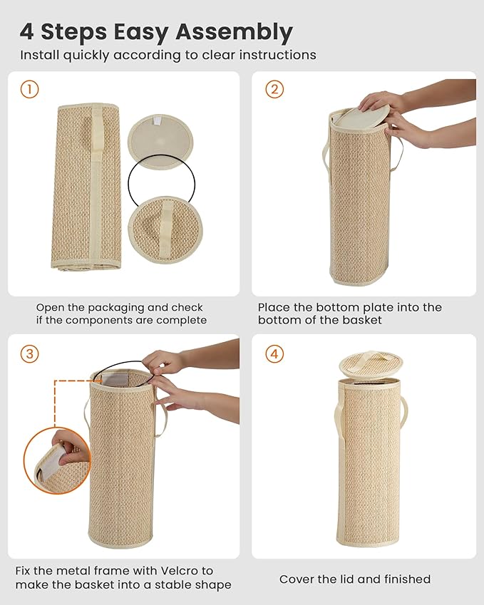 Bamboo Toilet Paper Storage Basket with Lid & Handle - 10L Handwoven Bathroom Organizer for 4 Rolls - Sturdy Stand Holder for Toilet Paper Organization, Light Natural