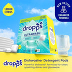 Dropps UltraWash Dishwasher Detergent Pods, Lemon Citrus (32 Ct) - Cuts Grease & Stuck-On Food | Sparkling Dishes & Glasses | Residue-Free | Clean Ingredients | No Pre-Rinse | Plastic Free Packaging