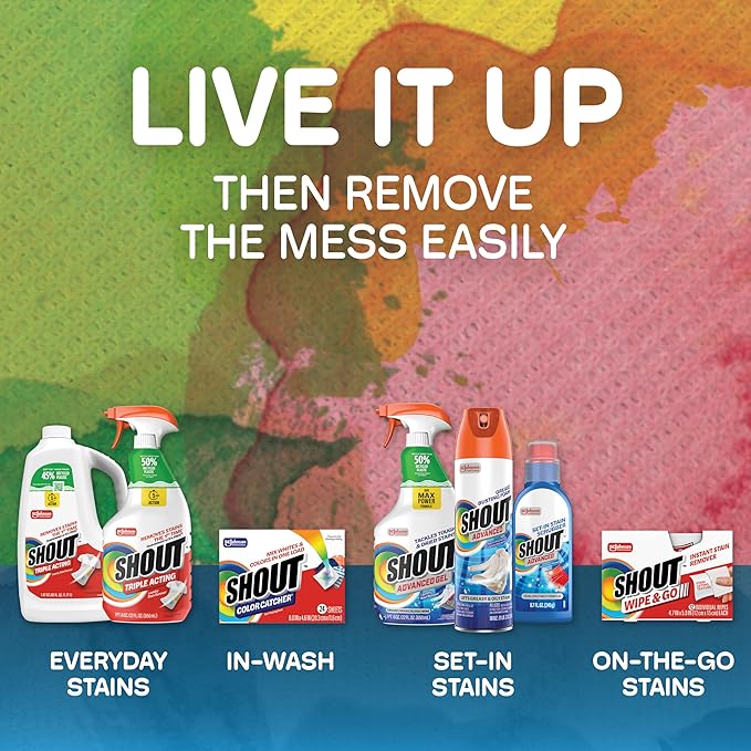 Shout Free Laundry Stain Remover Spray, Active Enzyme Formula is Fragrance, Bleach, and Dye Free, Removes Everyday Stains including Baby Stains - 22oz Spray