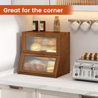 GHWIE Double Layer Bamboo Bread Box for Kitchen Counter,Large Capacity Bread Storage Bin,Bread Container with Acrylic Wavy Door Panel (Brown, Extra Large)