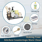 Consumest Sponge Holder for Kitchen Sink - Sink Caddy Organizer with Water Absorbing Stone Tray, Detachable Brush Holder, Stainless Steel Kitchen Counter Organizer Rack, Bronze