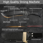 HX Outdoors 14 Inch Bush Machete Kukri Knife, Premium D2 Steel Full Tang Gardening Machete Knife with Kydex Sheath for Outdoor, Camping, Clearing Brush (Black)