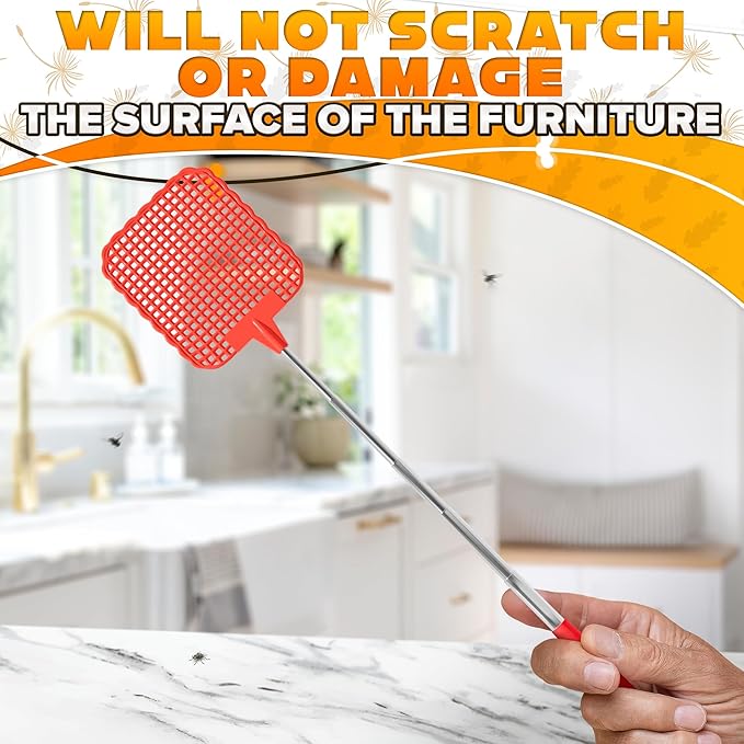 3-Pack Telescopic Fly Swatter Set – Durable and Lightweight Extendable Fly Swatter for Indoors and Outdoors, 3.1 x 3.9 Flexible Head, Non-Slip Ergonomic Rubber Handle, Compact Design for Easy Storage