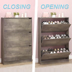 BORNOON Shoe Cabinet with 3 Flip Drawers, Hidden Wood Shoe Cabinet,Freestanding Shoe Storage Cabinet for Entryway Hallway