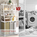 Herture Laundry Basket, 3 Section Laundry Hamper with 4 Tiers Shelf, Pull-Out and Removable Laundry Bags, Large 3 x 15.87 Gallons, 3 Color Bags for Laundry Room Bathroom White PF05XLE