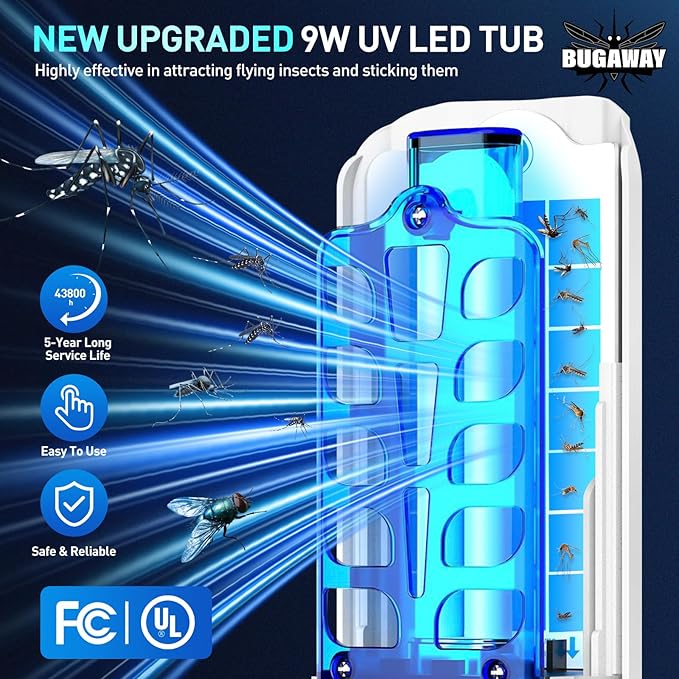 Fruit Fly Traps for Indoors, 10 Sticky Refills Flying Insect Trap Plug in Mosquito Bug Zapper Indoor for Home, Moths Catcher Gnats Traps for House with 9w Blue & UV Light