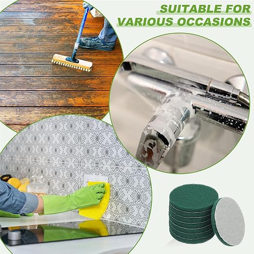 Power Scrub Pads, Scrubbing Pads 400 Grits Scouring Discs - Fitting for (Home Kitchen Cleaning - Drill Attachment - Scrubber Replacement) 16 Pcs & 4 Inch & Dark Green