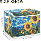 senya Large Storage Bins with Linen Collapsible Foldable Storage Cubes Fabric Closet Organizer Containers box with Flip-Top Lid for Home Bedroom Office 16.7 x 12.6 x 11.8in (Sunflowers Sky)